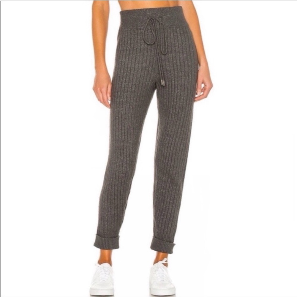 Free People Around the Clock Joggers in Grey Ribbed Knit